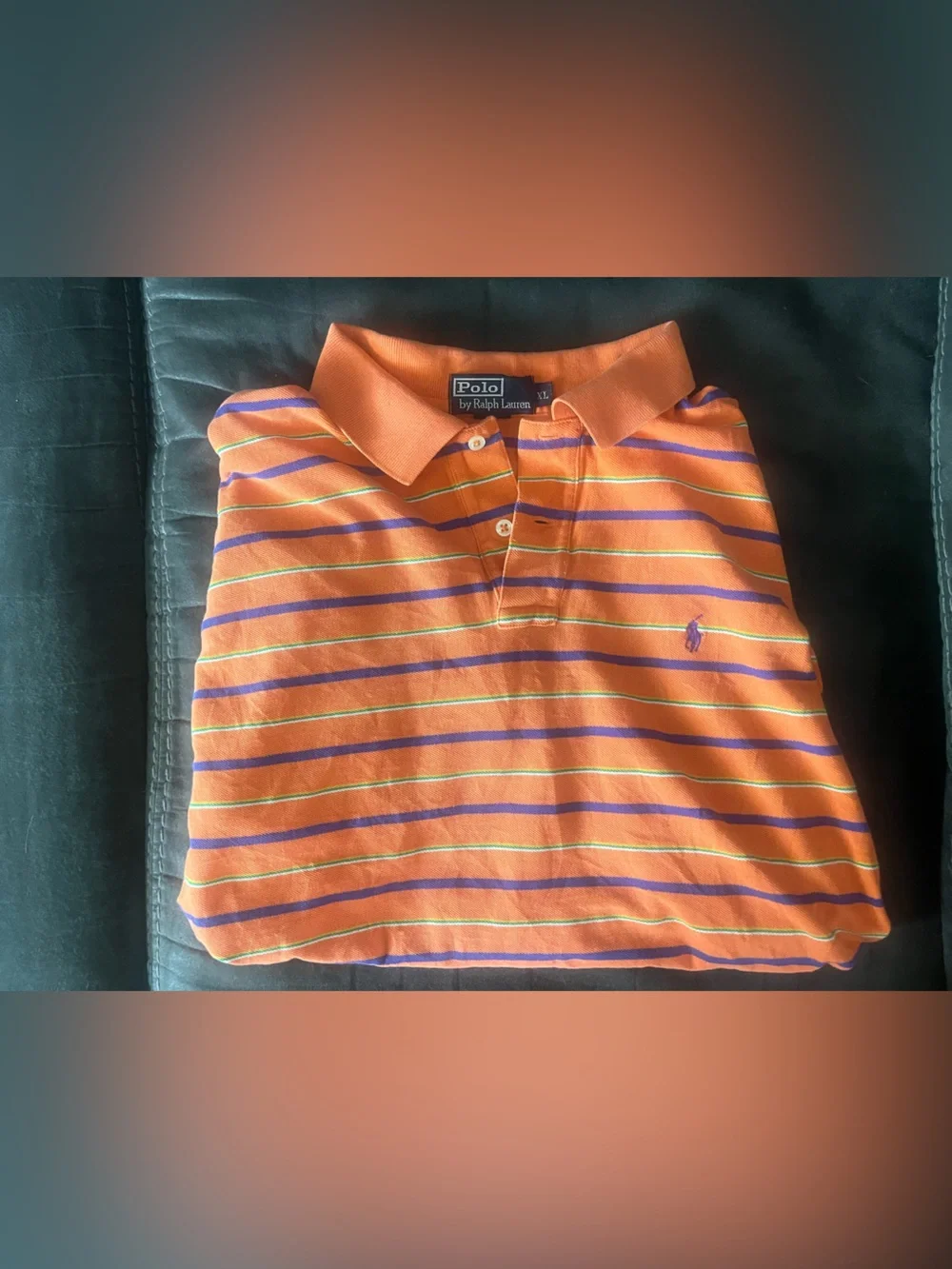 Polo by Ralph Lauren Orange Polo with Purple and Lime Stripes